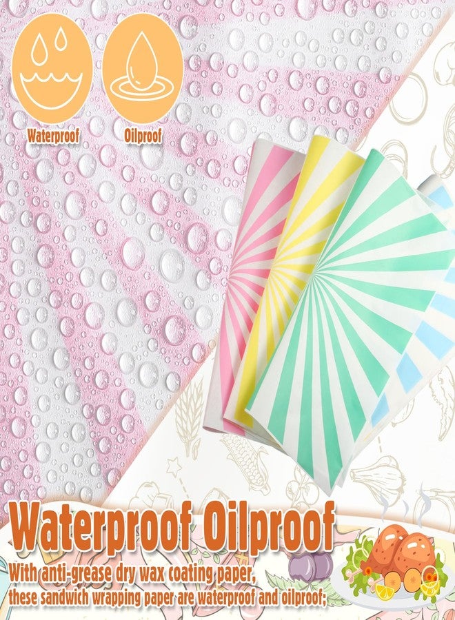 Dunzoom 240 Sheets Pastel Striped Dry Waxed Deli Paper Sheets 12x12 Inch Wax Sheets for Food Basket Liners Sandwich Wrapping Paper for Bread BBQ Picnic Festival Party Fast Food - Image 4