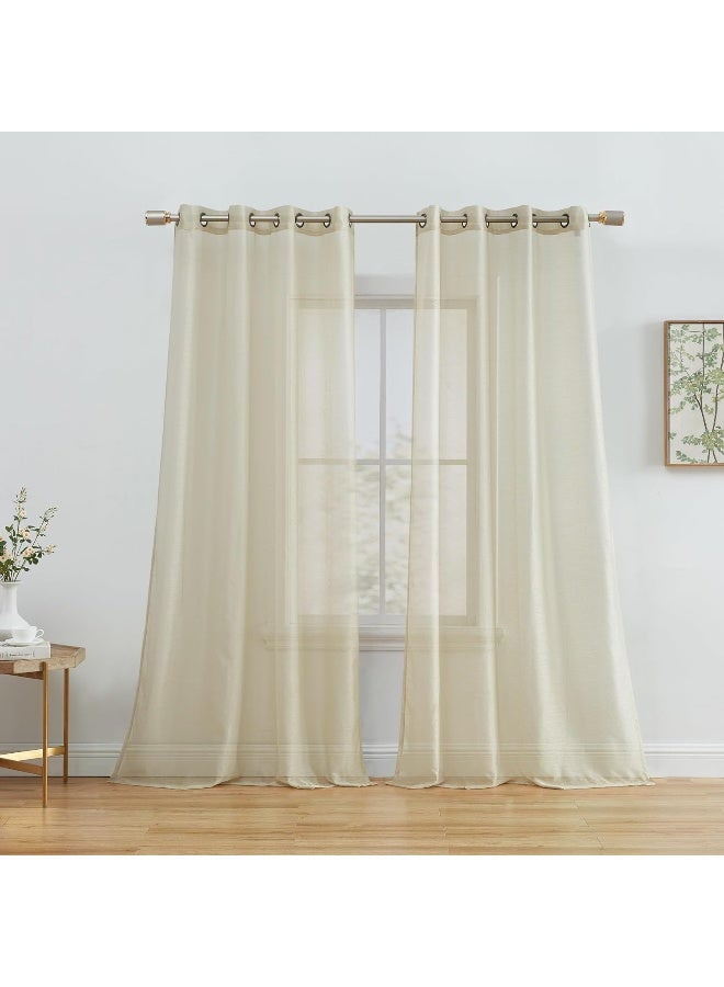 HLC.ME HLCME 2 Piece Semi Sheer Voile Window Curtain Grommet Panels for Bedroom  Living Room 54 W x 95 L Beige - Image 5