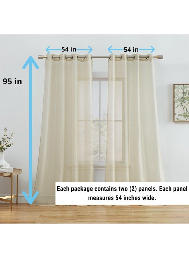 HLC.ME HLCME 2 Piece Semi Sheer Voile Window Curtain Grommet Panels for Bedroom  Living Room 54 W x 95 L Beige - Image 4