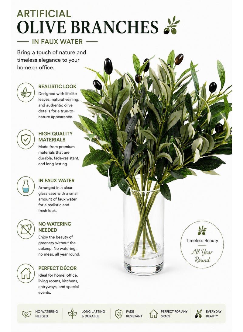Artificial Olive Branches in Glass Vase with Faux Water, Olive branches Bouquet for Home Decor, Artificial Fruits - Image 3