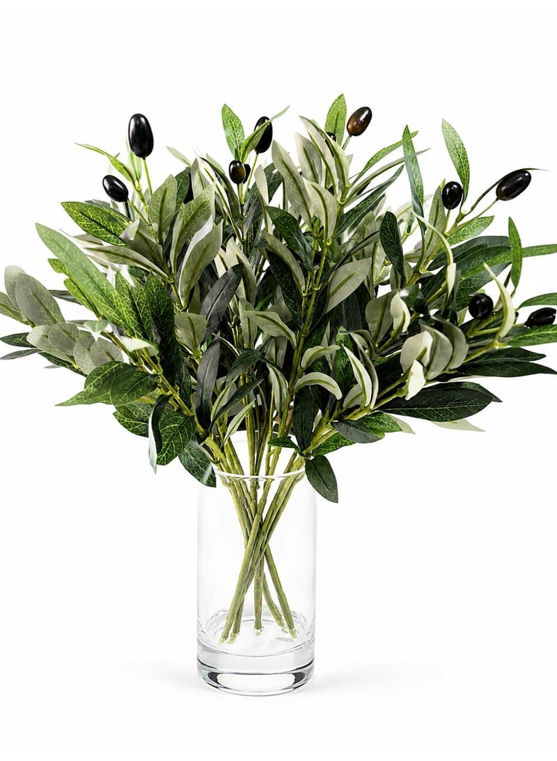 Artificial Olive Branches in Glass Vase with Faux Water, Olive branches Bouquet for Home Decor, Artificial Fruits - Image 1