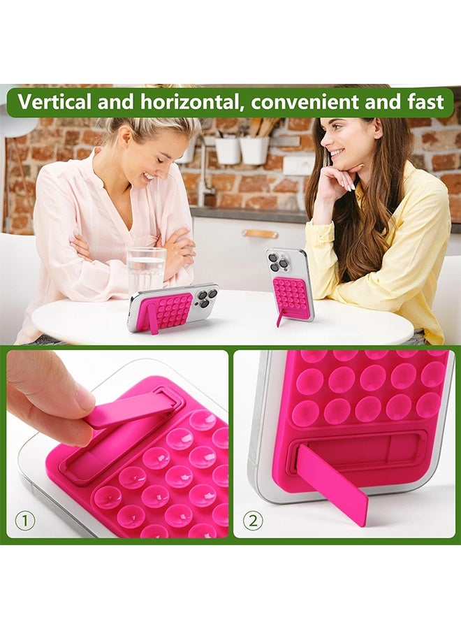 قبضة هاتف لاصقة من السيليكون 2 في 1، تجمع بين كوب شفط قوي وحامل متين، مناسبة لأي طراز هاتف توفر خيارات تثبيت متعددة للصور الشخصية وتسجيل مقاطع الفيديو على تيك توك (أحمر وردي) - Image 2