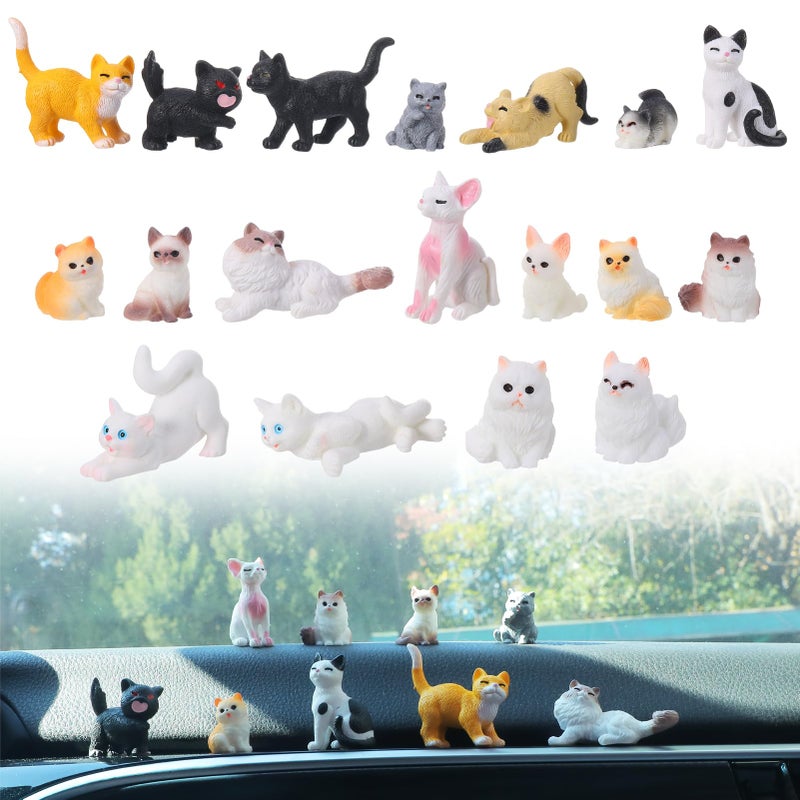 GGSTDDUP 18 PCS Cat Car Interior Accessories, Cute Dashboard Decorations Funny Rearview Mirror Ornament Resin Cat Figurines for Car Home Garden Office Desk Computer Monitor - Image 1
