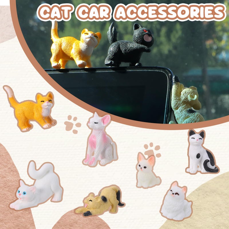 GGSTDDUP 18 PCS Cat Car Interior Accessories, Cute Dashboard Decorations Funny Rearview Mirror Ornament Resin Cat Figurines for Car Home Garden Office Desk Computer Monitor - Image 4