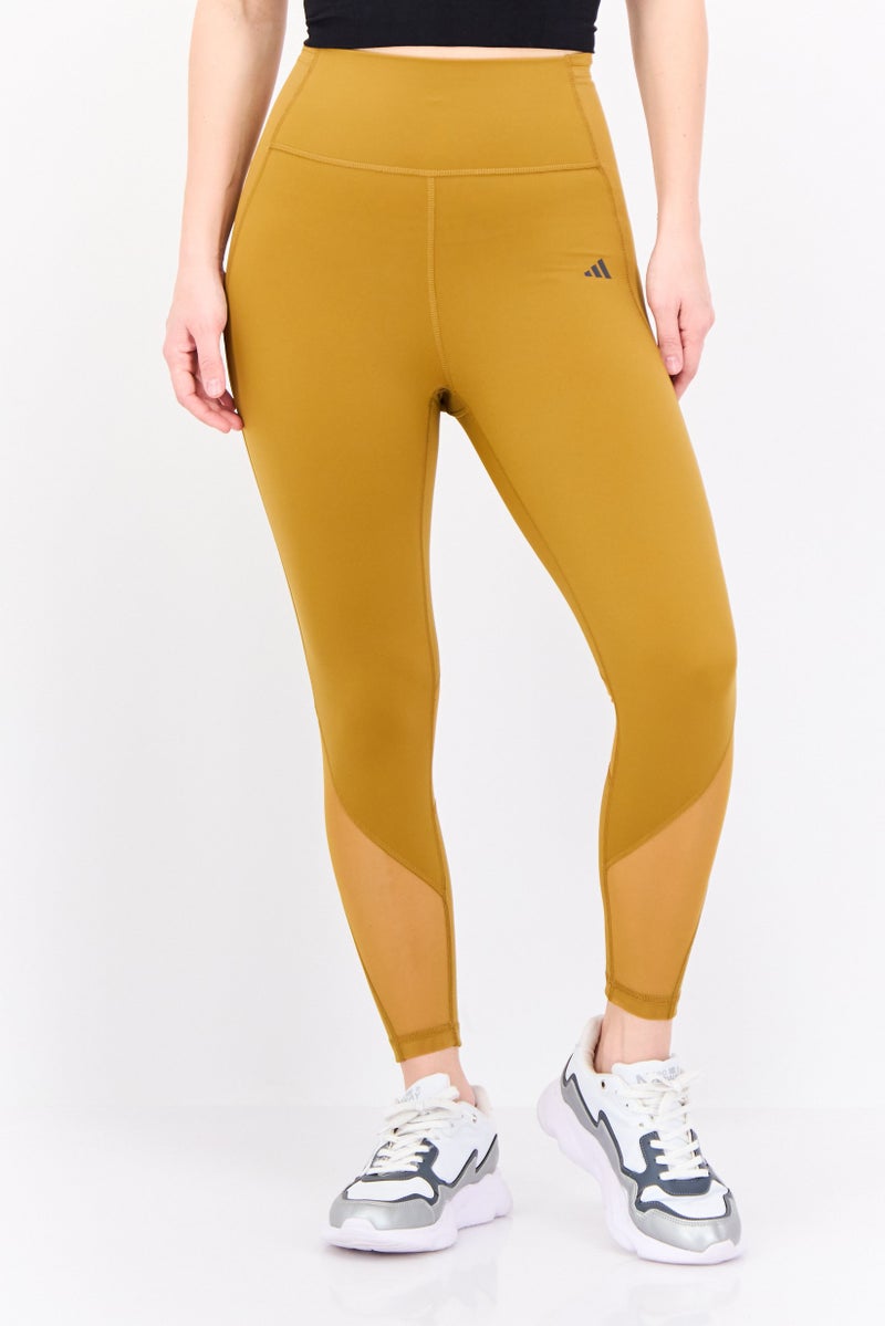 Adidas Women Tight Fit Brand Logo Training Tights, Mustard - Image 1