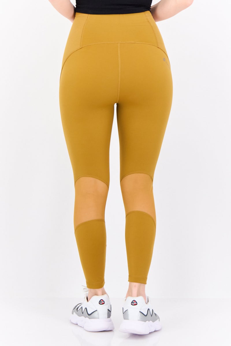 Adidas Women Tight Fit Brand Logo Training Tights, Mustard - Image 3