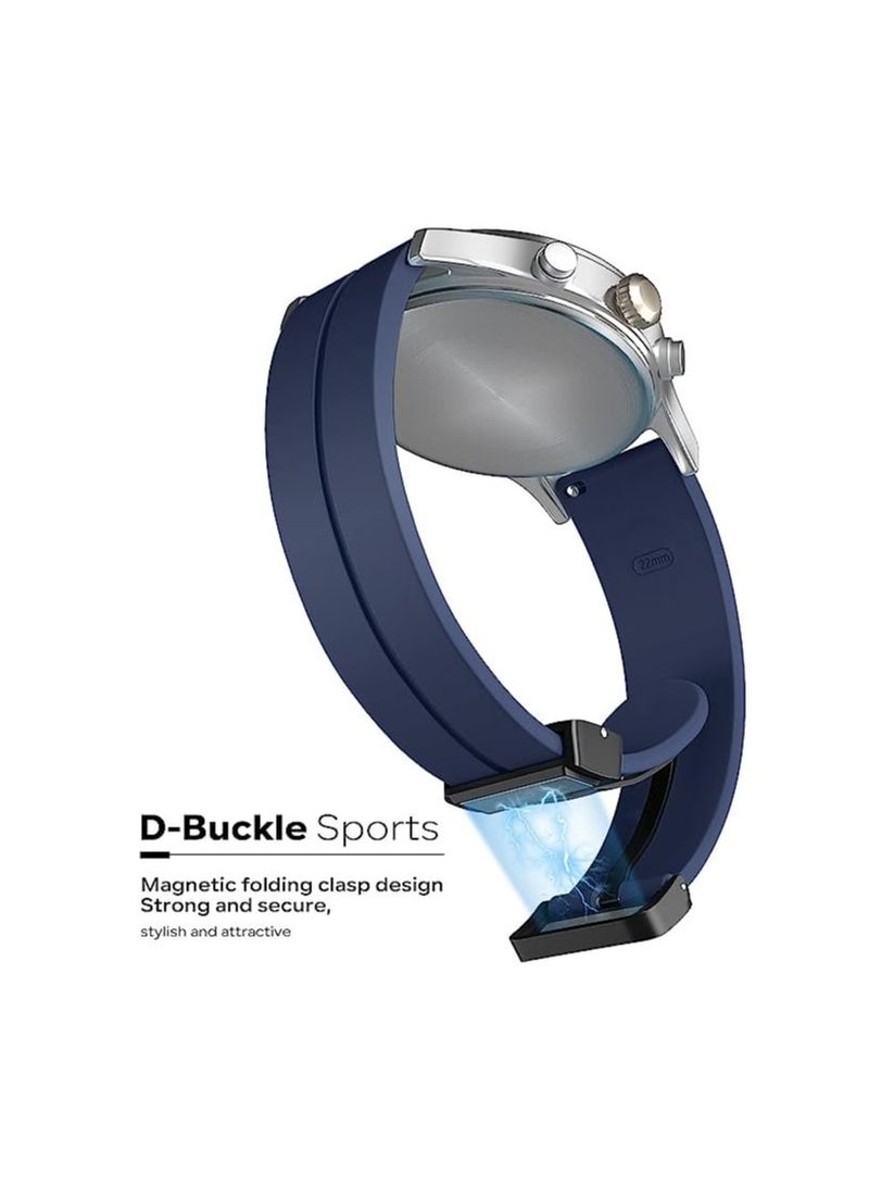 سوار من السيليكون مقاس 22 مم مع إبزيم قابل للطي مغناطيسي لساعة Huawei Watch3 مقاس 46 مم / Watch3 Pro 48 مم 2022 - أزرق