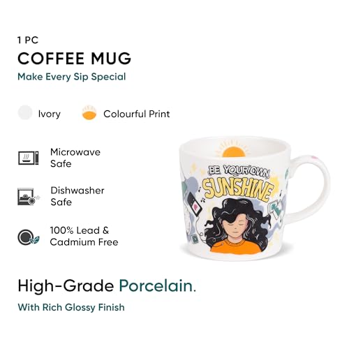Shay Large Ceramic Coffee Mug, 1 pc, Self Love, 370ml | Ceramic Mug | Glossy Finish | Porcelain | Microwave Safe (Single Mug - Self Love) - Image 3