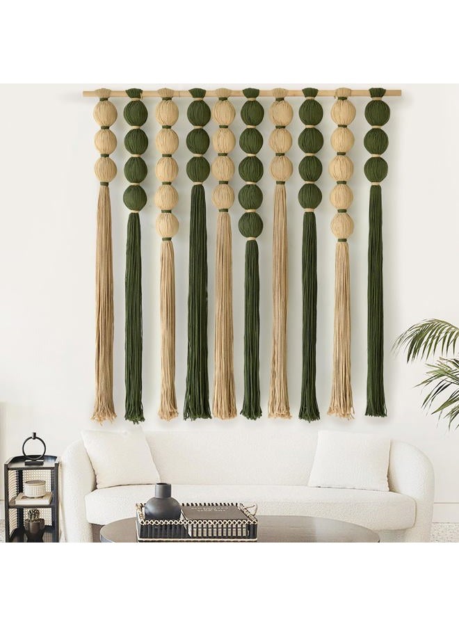 IOWER Macrame Wall Hanging Large Boho Wall Decor Natural Green Jute Sphericity Cotton Textile Wall Hanging Geometric Art Fiber Yarn Art Handmade For Living Room Bed Room Apartment Wedding Party 39" Wx39" L - Image 2
