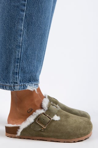 Manjero Zeta Shearling Women's Genuine Leather Buckle Belted Shearling Khaki Suede Slippers - pzsku/ZFF4606BCEFAA8BC37B12Z/45/_/1734595755/8f2f91dc-c18c-4833-8244-267e125fe20f