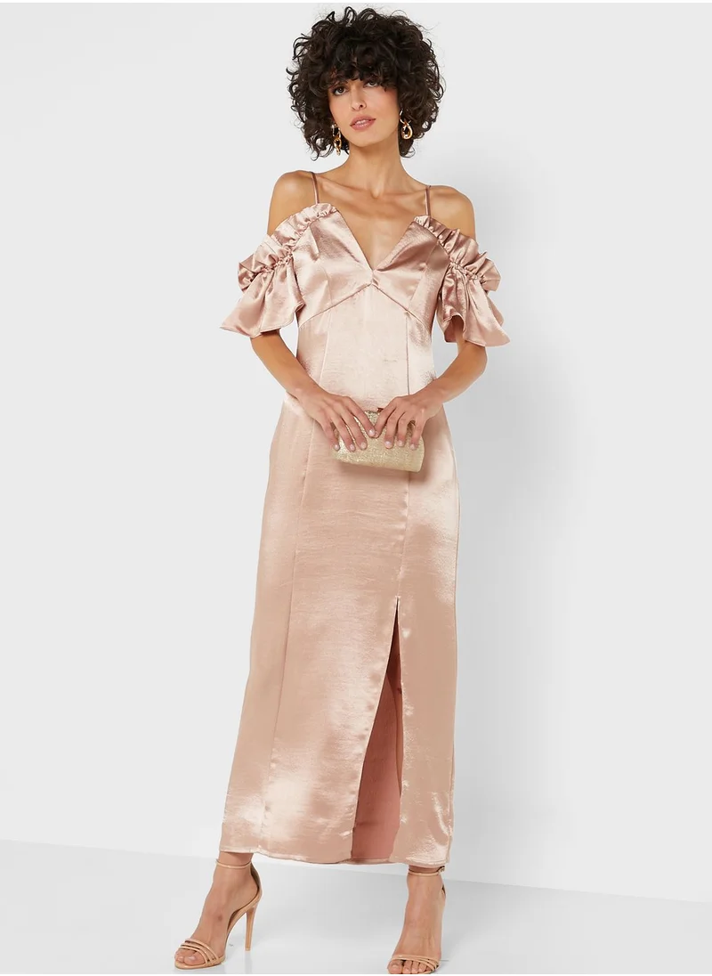 TOPSHOP Strappy Ruffle Detail Dress