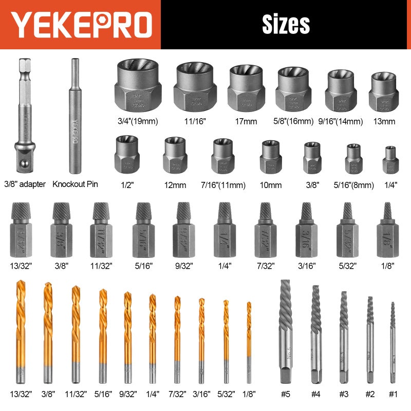 YEKEPRO 40 Pcs Bolt & Screw Extractor Set with Left Hand Cobalt Drill Bit Set, Easy Out Broken Stripped Screw Removal Tool for Damaged, Frozen, Studs, Rusted, Rounded-Off Bolts, Nuts & Screws, T15139 - Image 2