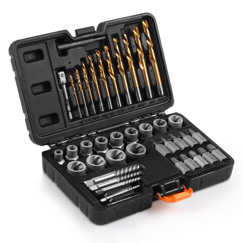 YEKEPRO 40 Pcs Bolt & Screw Extractor Set with Left Hand Cobalt Drill Bit Set, Easy Out Broken Stripped Screw Removal Tool for Damaged, Frozen, Studs, Rusted, Rounded-Off Bolts, Nuts & Screws, T15139 - Image 1