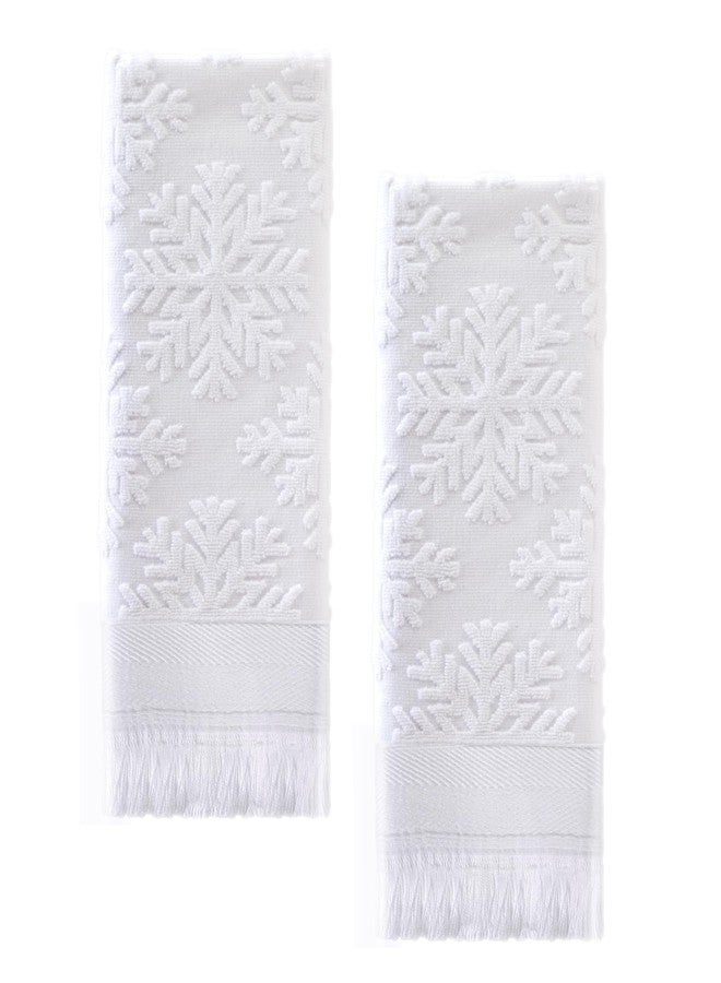 YoulerTex Snowflake Hand Towel Christmas Decorative: White Hand Towels Set Luxury 2 Packs 14X30 100% Cotton Absorbent Soft Face Towel Boho Bathroom Decor Kitchen Hotel Spa Farmhouse Guest Tea Gift - Image 1