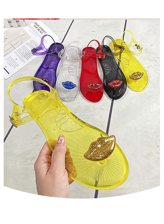 Women's Round Toe Jelly Sandals Soft PVC Non-Slip Sole Beach Shoes Creative Lips Casual Slippers  - Image 2