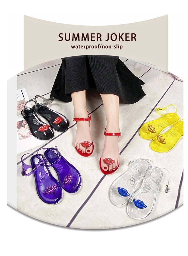 Women's Round Toe Jelly Sandals Soft PVC Non-Slip Sole Beach Shoes Creative Lips Casual Slippers  - Image 3
