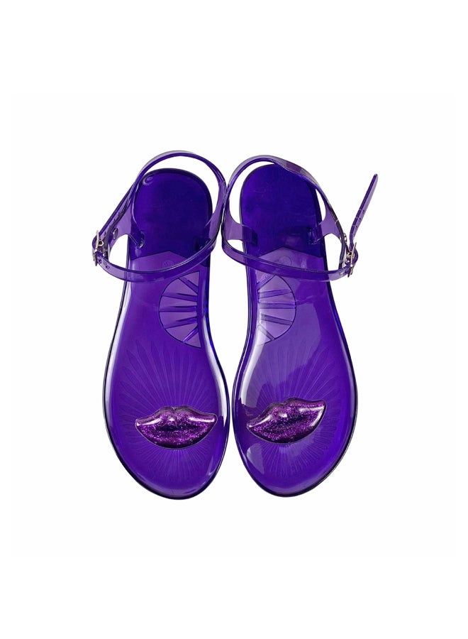 Women's Round Toe Jelly Sandals Soft PVC Non-Slip Sole Beach Shoes Creative Lips Casual Slippers  - Image 1