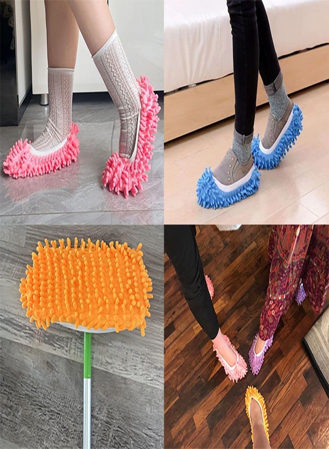 acdiac 6 Pairs (12 Pieces) Dust Mop Slippers Shoe Cover Multi-Function Soft Washable Reusable Floor Cleaning Shoe Cover House Kitchen Office Cleaning Tools (Pink) - Image 3