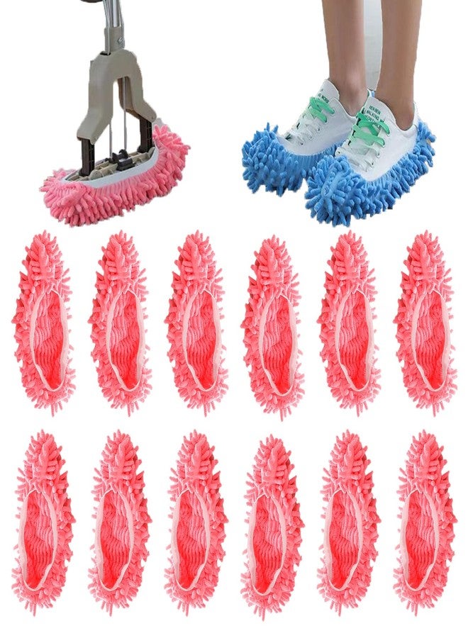 acdiac 6 Pairs (12 Pieces) Dust Mop Slippers Shoe Cover Multi-Function Soft Washable Reusable Floor Cleaning Shoe Cover House Kitchen Office Cleaning Tools (Pink) - Image 1