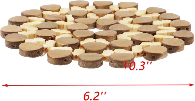 HAPYSA Natural Bamboo Flower Design Wooden Coaster Place Mat - Round Shape Hot Pot - Kitchen Wood Non-Slip Coaster for Teapot Hot Dishes Pans, Table Décor Kitchen Gifts Idea - 3 pcs, 6.2 INCH - Image 2