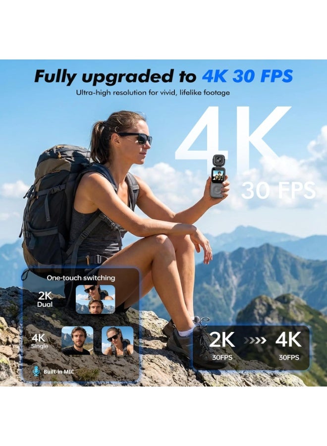 م.ا & ف'س كاميرا أكشن بدقة 4K، كاميرا للجسم، كاميرا محمولة باليد من منظور الشخص الأول، عدسة مزدوجة عالية الدقة قابلة للدوران 180 درجة، كاميرا أكشن صغيرة مزودة بتقنية واي فاي، مثالية لتصوير الفيديوهات أثناء التنقل، مناسبة لركوب الدراجات والمشي لمسافات طويلة والأنشطة الخارجية. - Image 4