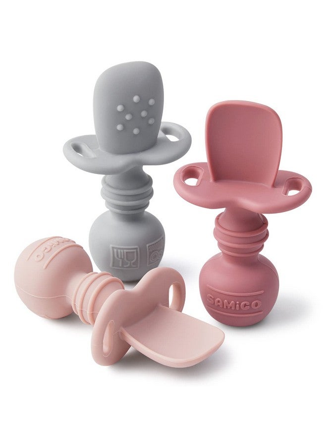 SAMiGO Silicone Baby Spoons Self Feeding 6+ Months - Infant Toddler Utensils - First Stage Baby Led Weaning Feeding Supplies - Set of 3 Pack - Image 1