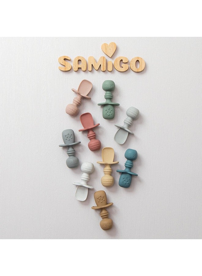SAMiGO Silicone Baby Spoons Self Feeding 6+ Months - Infant Toddler Utensils - First Stage Baby Led Weaning Feeding Supplies - Set of 3 Pack - Image 4
