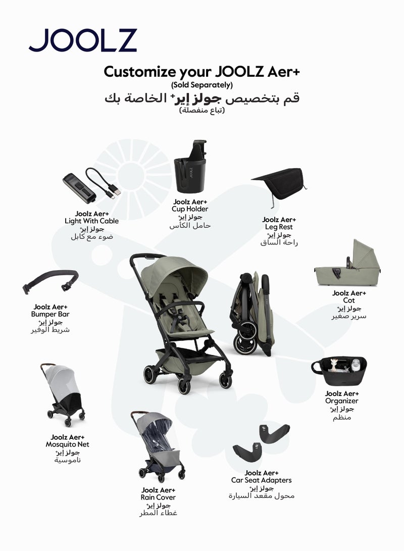 JOOLZ AER+ Lightweight Compact Travel Stroller – One-Hand Quick Fold, XXL Sun Hood, Adjustable Recline, Ultra Durable, Comfortable & Travel-Friendly – Supports Up to 50 lbs – Sage Green - Image 3