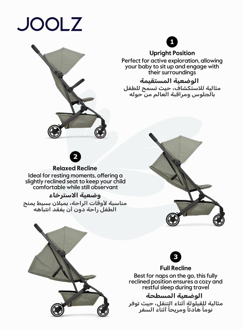 JOOLZ AER+ Lightweight Compact Travel Stroller – One-Hand Quick Fold, XXL Sun Hood, Adjustable Recline, Ultra Durable, Comfortable & Travel-Friendly – Supports Up to 50 lbs – Sage Green - Image 4
