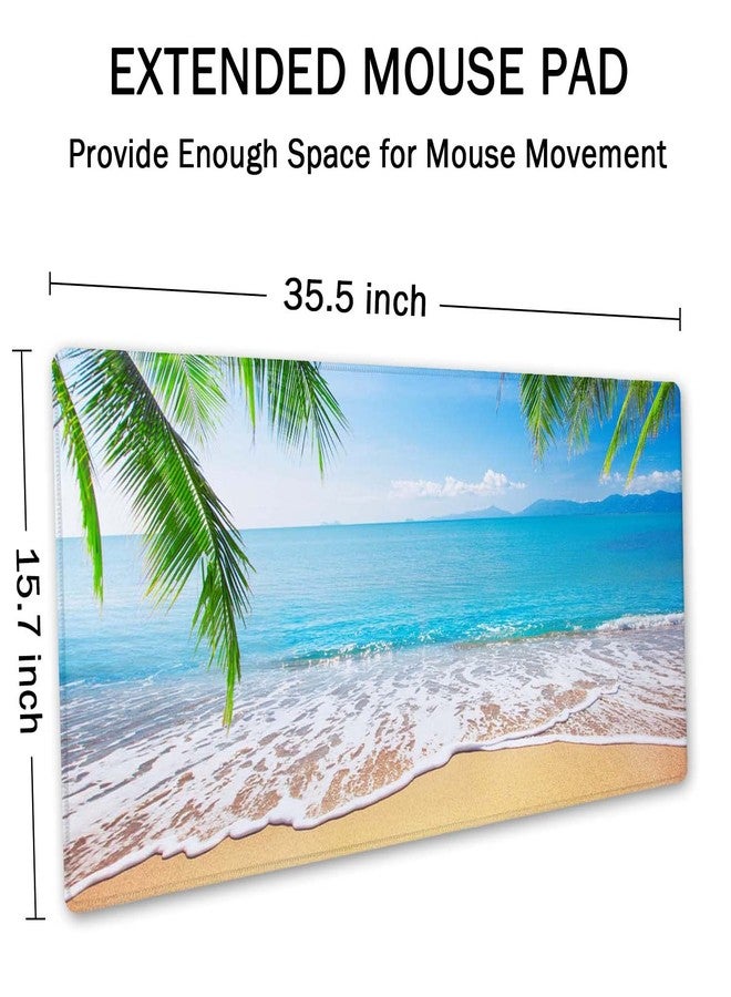 SSOIU Gaming Mouse Pad, Extended Mouse Pad, 35.5x15.7inch XXL Large Big Computer Keyboard Mouse Mat Desk Pad with Non-Slip Base and Stitched Edge for Home Office Gaming Work, Tropical Palm Tree Beach - Image 2