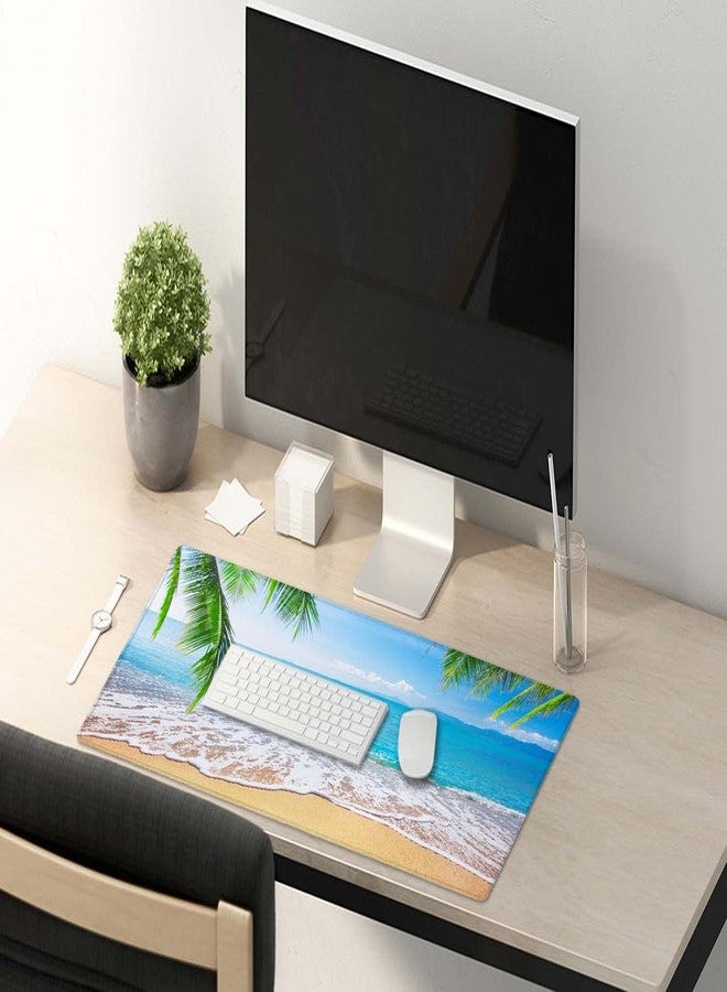 SSOIU Gaming Mouse Pad, Extended Mouse Pad, 35.5x15.7inch XXL Large Big Computer Keyboard Mouse Mat Desk Pad with Non-Slip Base and Stitched Edge for Home Office Gaming Work, Tropical Palm Tree Beach - Image 5