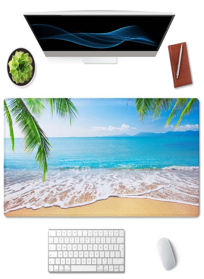 SSOIU Gaming Mouse Pad, Extended Mouse Pad, 35.5x15.7inch XXL Large Big Computer Keyboard Mouse Mat Desk Pad with Non-Slip Base and Stitched Edge for Home Office Gaming Work, Tropical Palm Tree Beach - Image 3