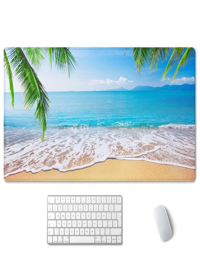SSOIU Gaming Mouse Pad, Extended Mouse Pad, 35.5x15.7inch XXL Large Big Computer Keyboard Mouse Mat Desk Pad with Non-Slip Base and Stitched Edge for Home Office Gaming Work, Tropical Palm Tree Beach - Image 1