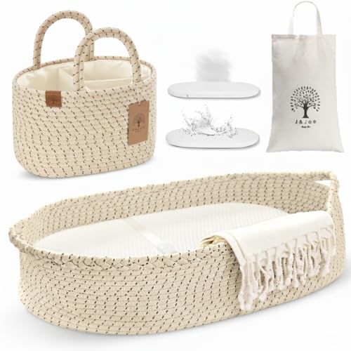 JJOO Baby Changing Basket Includes Diaper Caddy - Soft & Waterproof Dual-Cover, Portable, Changing Pad for Dresser & Changing Table, Gift for Baby Shower, Organic Cotton Rope - Image 1