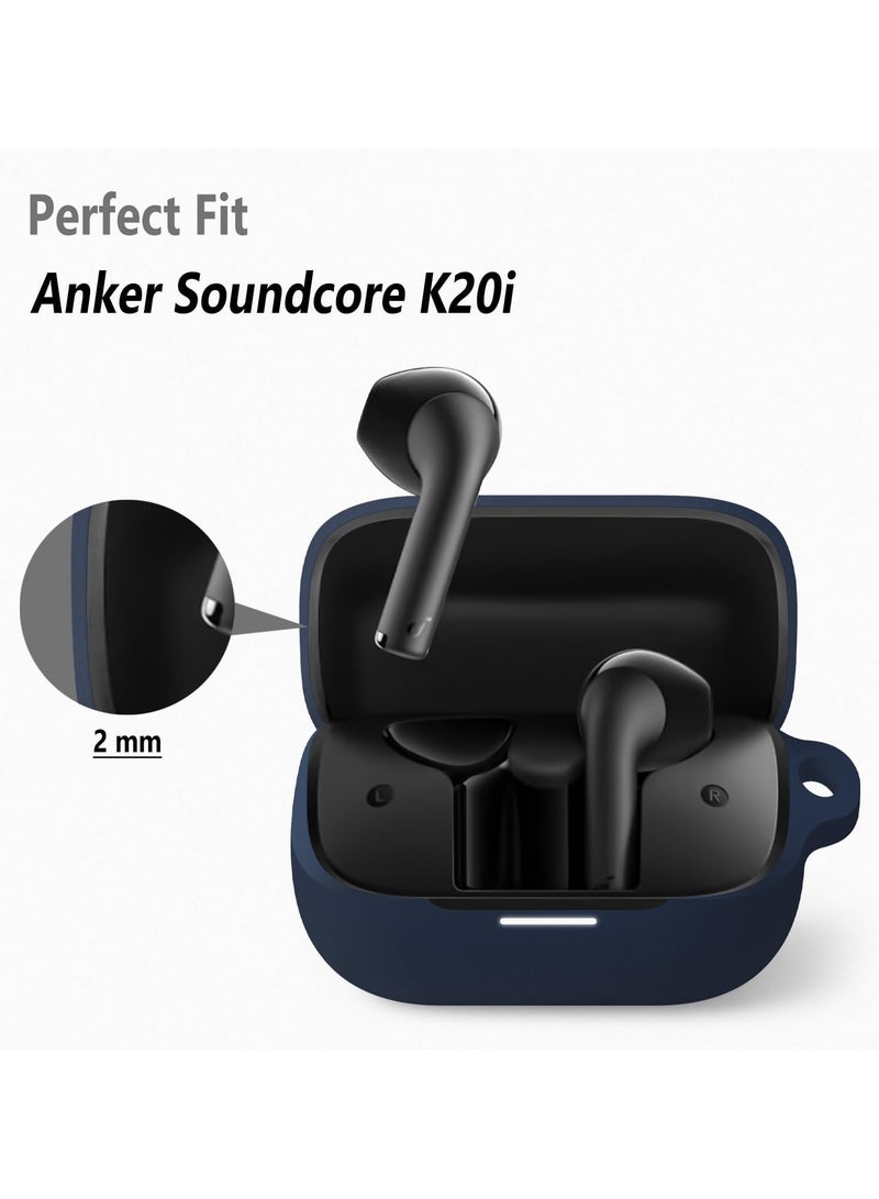 Silicone Case for Anker Soundcore K20i, Protective Cover with Carabiner (Blue)  - Image 2