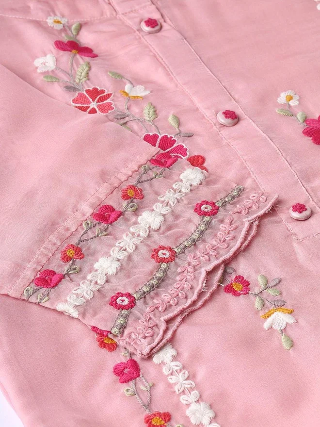 ISHIN ISHIN Pink Organza Kurta with Pants and Dupatta Set