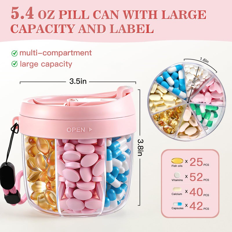 DIMBRAH Pill Organizer,Travel Essentials Pill Container, Travel Pill Dispenser with Pink Lidï¼ŒPill Case Having 7 Large Compartments,Vitamin Organizer for Home Organization,Travel Containers - Image 3