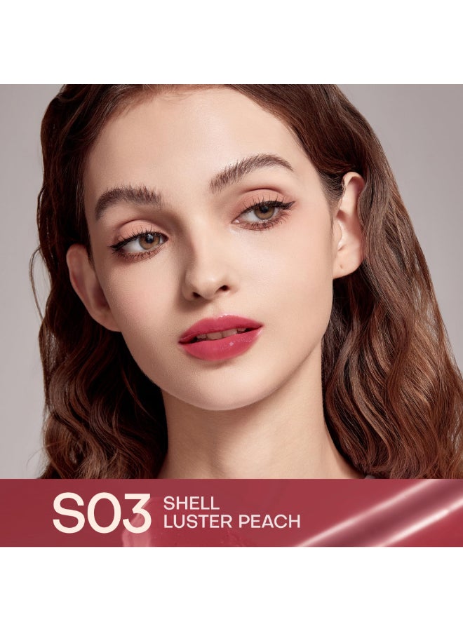 Mistine Lipstick Thai Latte Sheer Aqua Rouge Flowing Plumping for Women Nonsticky Hydrating Creamy Finish S03 Shell Luster Peach 35g1 Count - Image 4