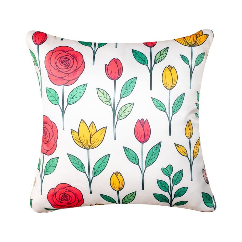 Vendola Decorative Satin Sofa Cushion Covers Set of 5, 24 Inch x 24 Inch, Sofa Pillow Cover, Red and Yellow, Floral Design, Zipper Closure (Colour Craze, 24X24 Inches) - Image 5