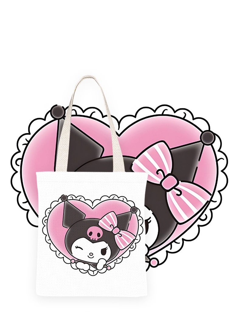 Generic Cartoon Sanrio Kuromi pattern canvas tote bag, student class bag handbag, reusable beautiful environmentally friendly bag, book shopping groceries cotton cute handbag  - Image 1