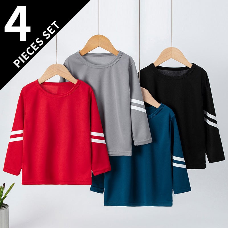 4-Piece Children'S Quick-Drying Long-Sleeved T-Shirt Boys Sports Top Girls Casual All-Match Single Break - Image 4