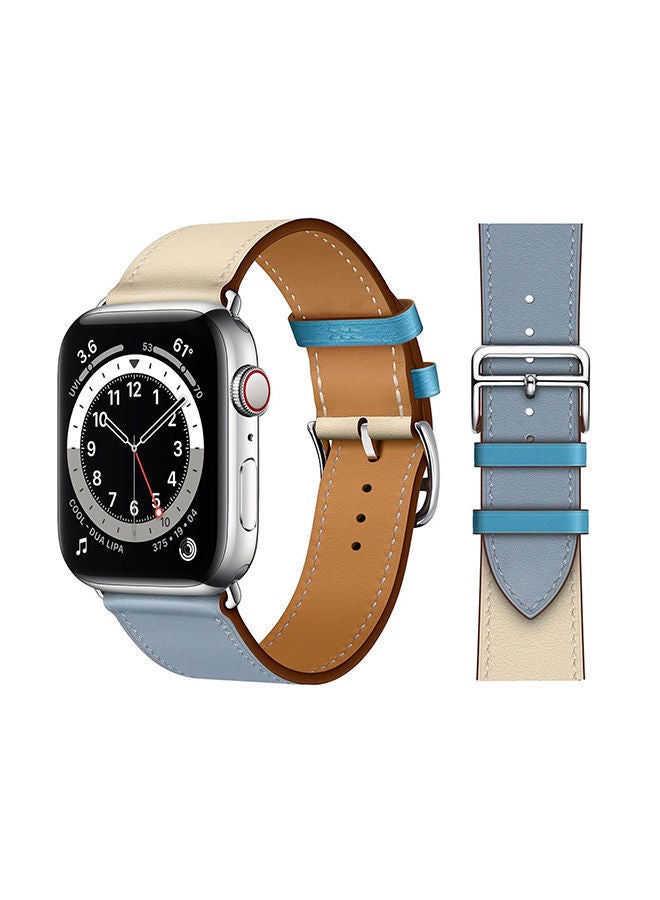 نيبمينينت سوار بديل من الجلد الأصلي لساعة يد أبل سيريس 6/Se/5/4/3/2/1 خط أزرق