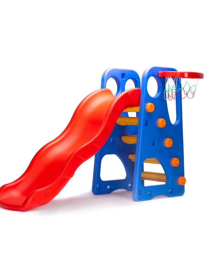 Funz 4 in 1 Kids Play Climber Slide Playset Folding Slide for Toddlers with Basketball Hoops and Ball Slide Indoor and Outdoor for Kids Age 1-6 Years - Image 1