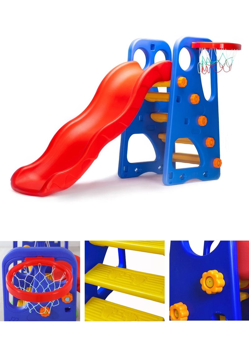 Funz 4 in 1 Kids Play Climber Slide Playset Folding Slide for Toddlers with Basketball Hoops and Ball Slide Indoor and Outdoor for Kids Age 1-6 Years - Image 5