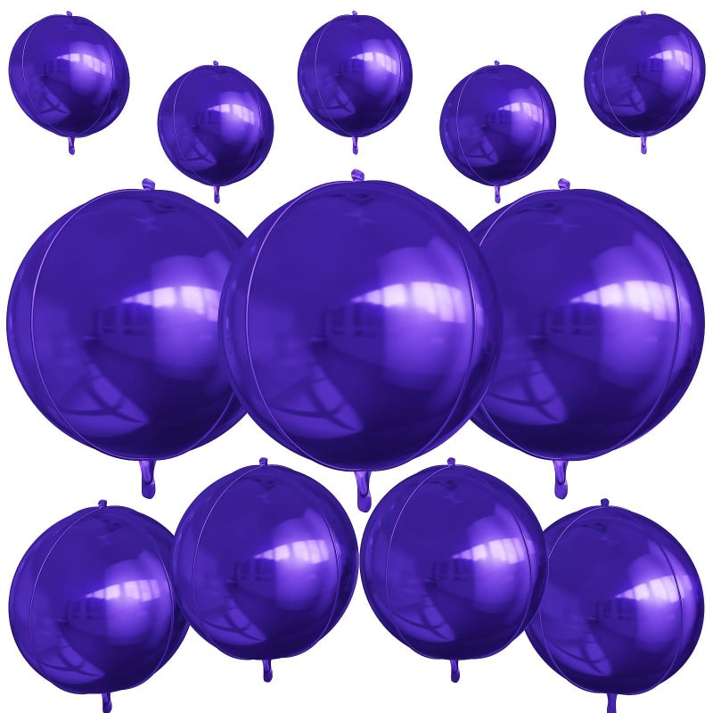 Vibzox 12Pcs Dark Purple Round Foil Balloons, 22" 15" 10" 4D Helium Ball Balloon, Metallic Purple Foil Balloon for Galaxy Birthday Graduation Wedding Anniversary New Year Eve Disco Prom Party Decorations - Image 1