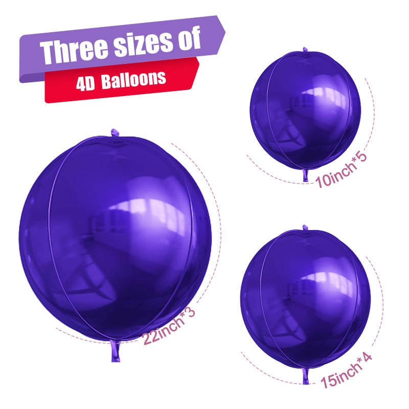 Vibzox 12Pcs Dark Purple Round Foil Balloons, 22" 15" 10" 4D Helium Ball Balloon, Metallic Purple Foil Balloon for Galaxy Birthday Graduation Wedding Anniversary New Year Eve Disco Prom Party Decorations - Image 2