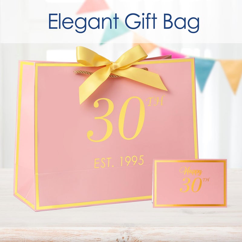 Momoake 30Th Birthday Gift Bag With Card And Tissue Paper For Women/Her  1995 30 Year Old 13 "" Elegant Pink Gold Anniversary Keepsake Party Present Shopping Paper Bags For 30Th Birthday Decorations - Image 2
