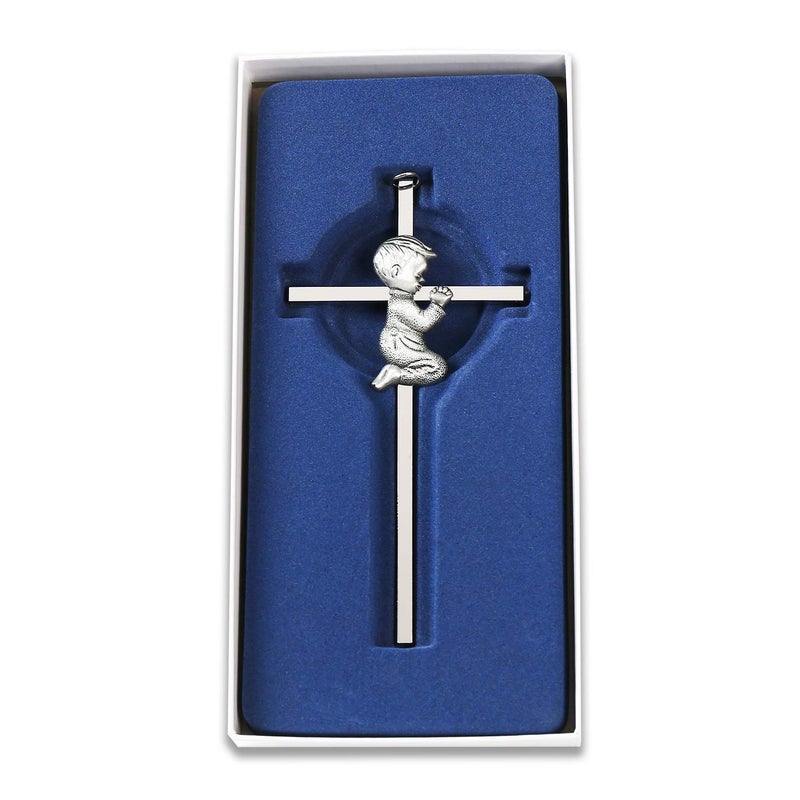 TRULIVA Silver Boy Wall Cross, Baptism & First Holy Communion Plaque, Baby Shower, Christening Decor - Image 5