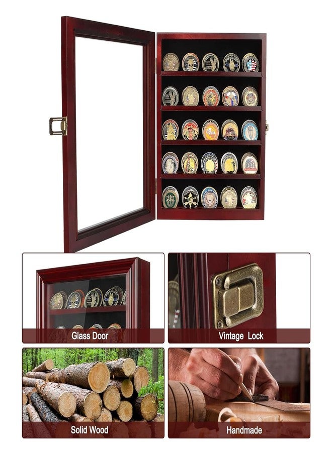 ASmileIndeep Military Challenge Coin Display Case Holder with HD Toughened Glass and Wall Mount, Wooden Coin Stand Rack with Removable 2 Grooves Shelves, Mahogany Finish… - Image 3
