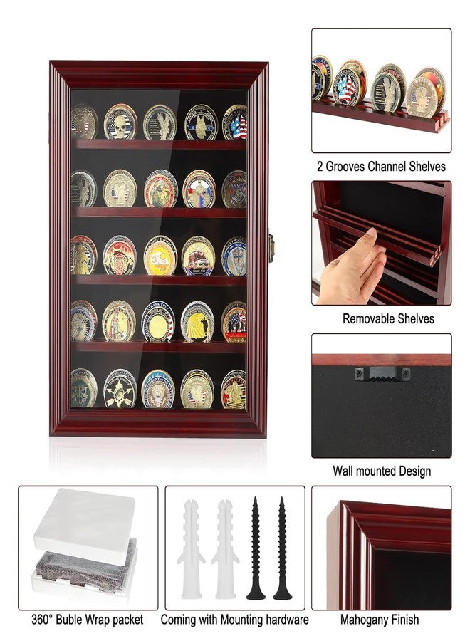 ASmileIndeep Military Challenge Coin Display Case Holder with HD Toughened Glass and Wall Mount, Wooden Coin Stand Rack with Removable 2 Grooves Shelves, Mahogany Finish… - Image 2